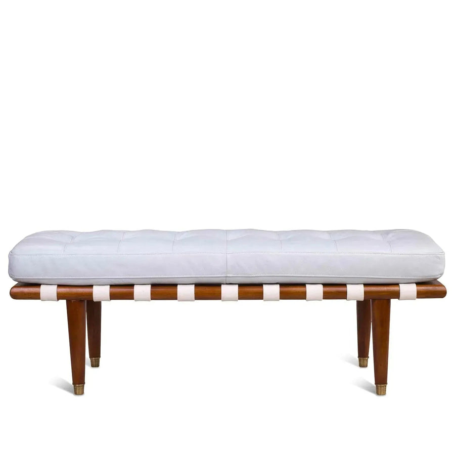Vintage genuine leather bench milos in white background.