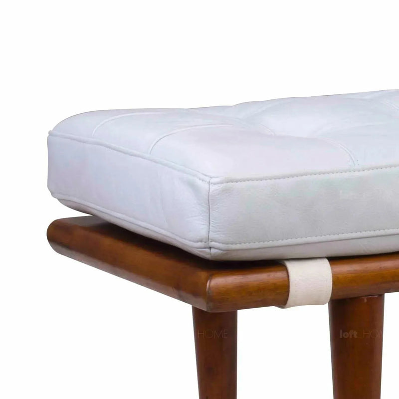 Vintage genuine leather bench milos in panoramic view.