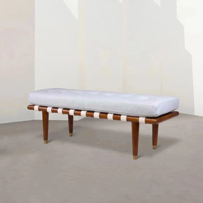 Vintage genuine leather bench milos in real life style.