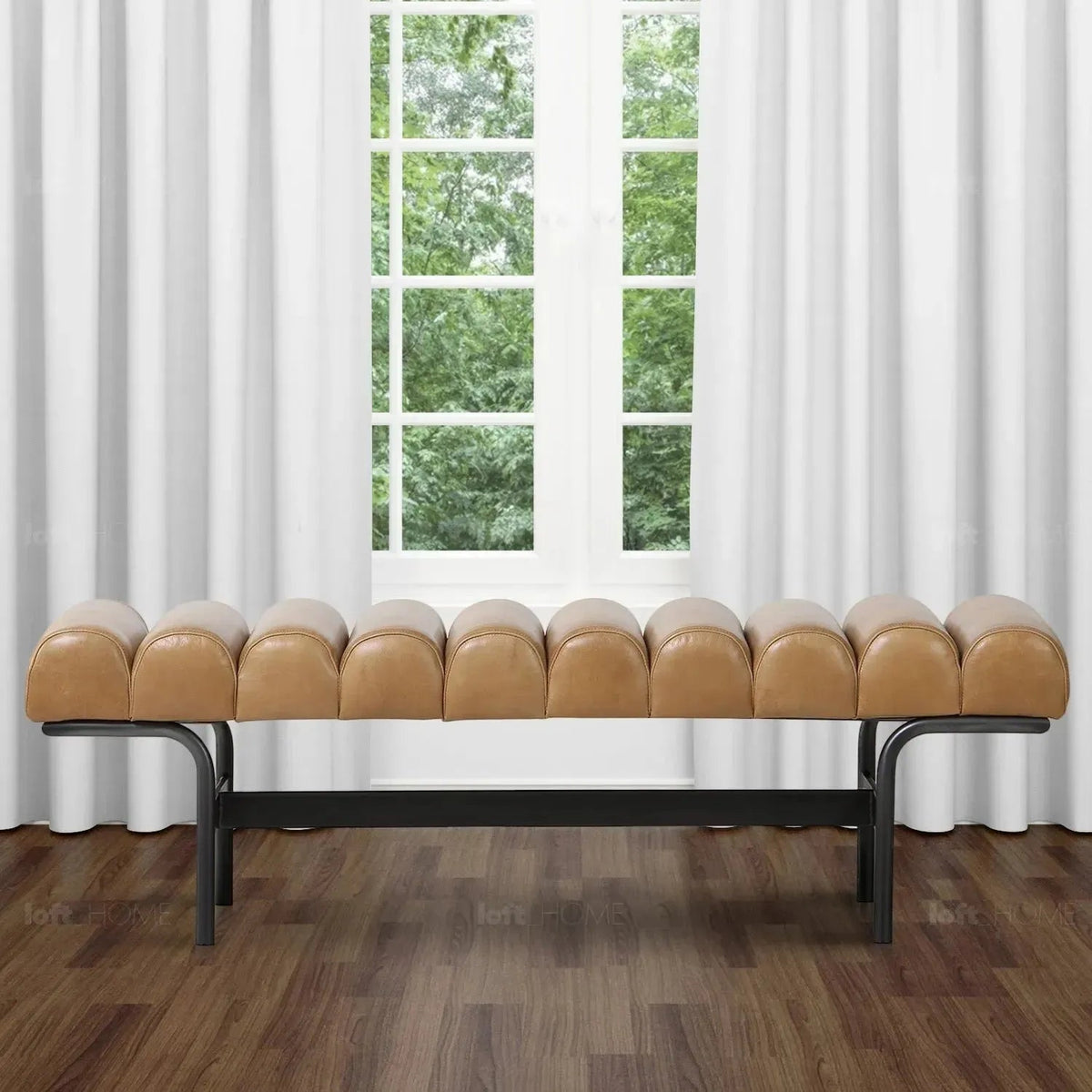Industrial genuine leather bench norbel in real life style.