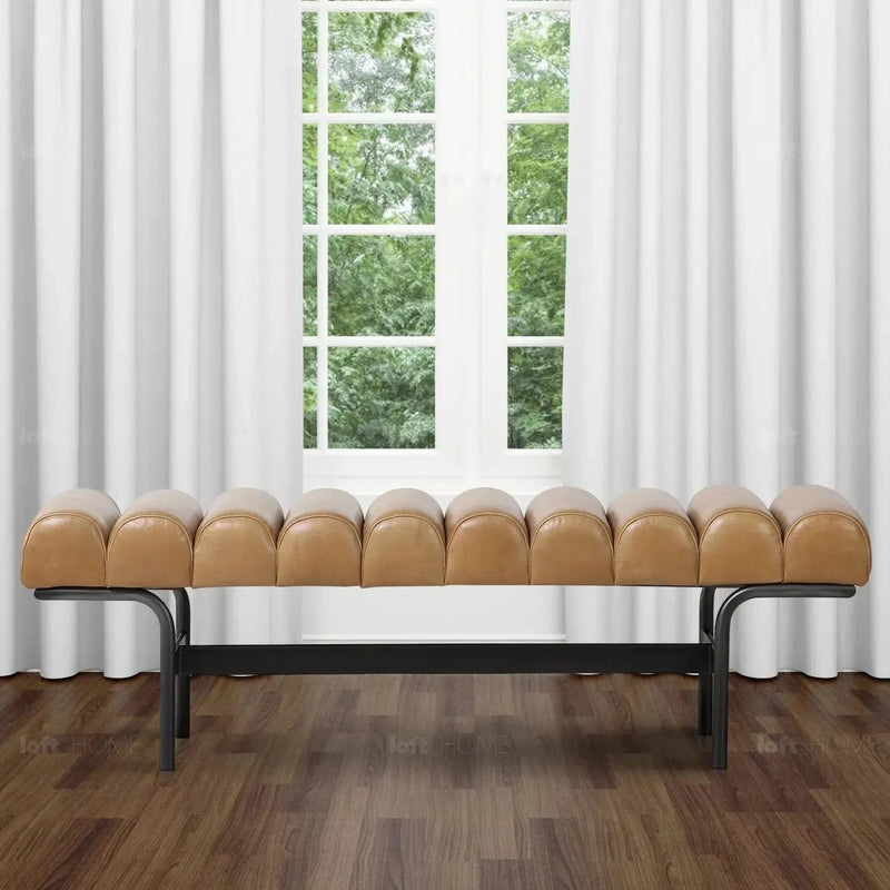 Industrial genuine leather bench norbel in real life style.