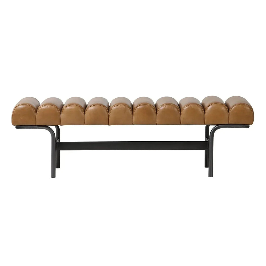 Industrial genuine leather bench norbel in close up details.