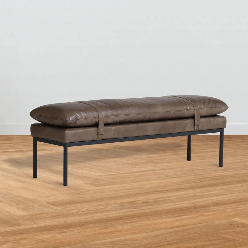 Vintage genuine leather bench treasure in real life style.