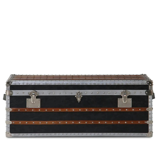 Industrial genuine leather coffee table frontier in white background.