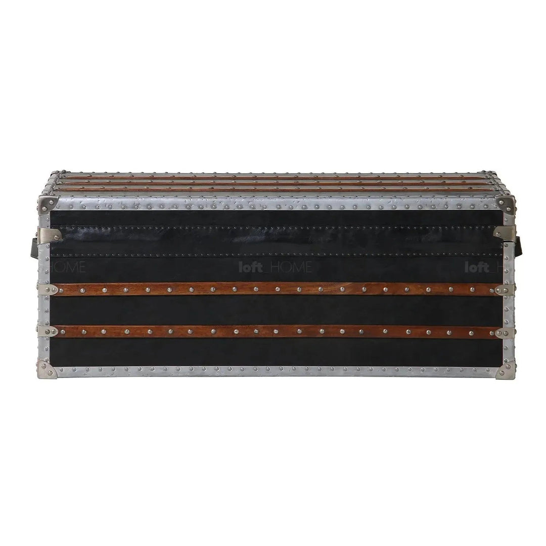 Industrial genuine leather coffee table frontier in panoramic view.