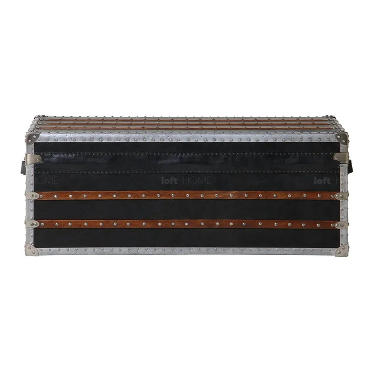 Industrial genuine leather coffee table frontier in panoramic view.