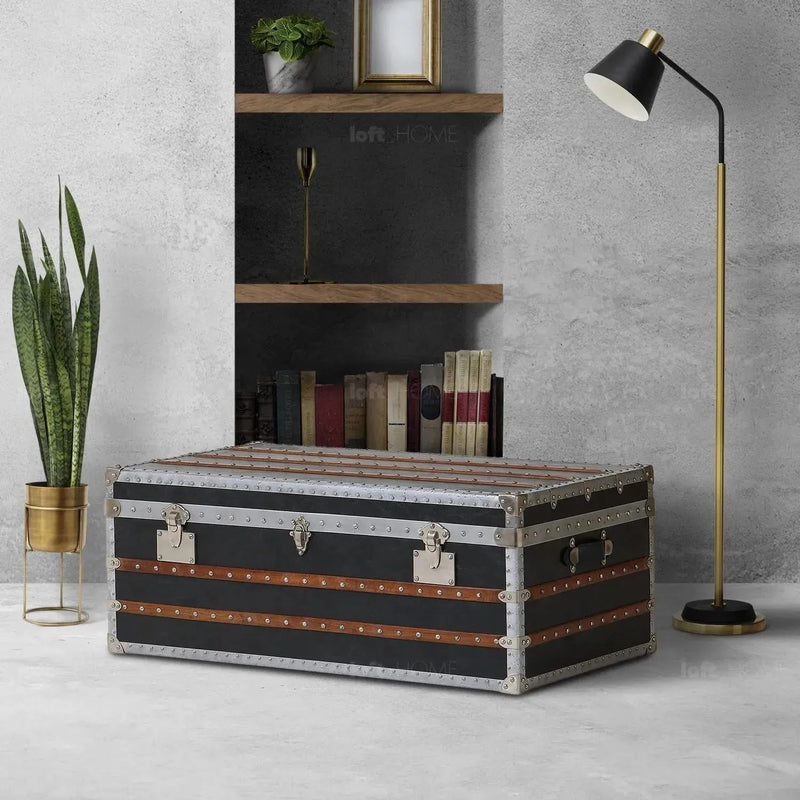 Industrial genuine leather coffee table frontier in real life style.