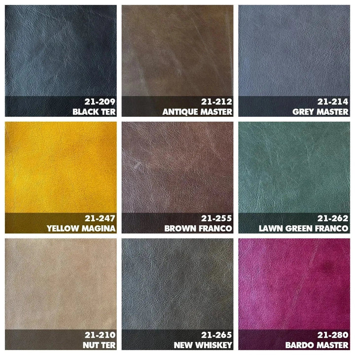 Industrial genuine leather coffee table frontier color swatches.
