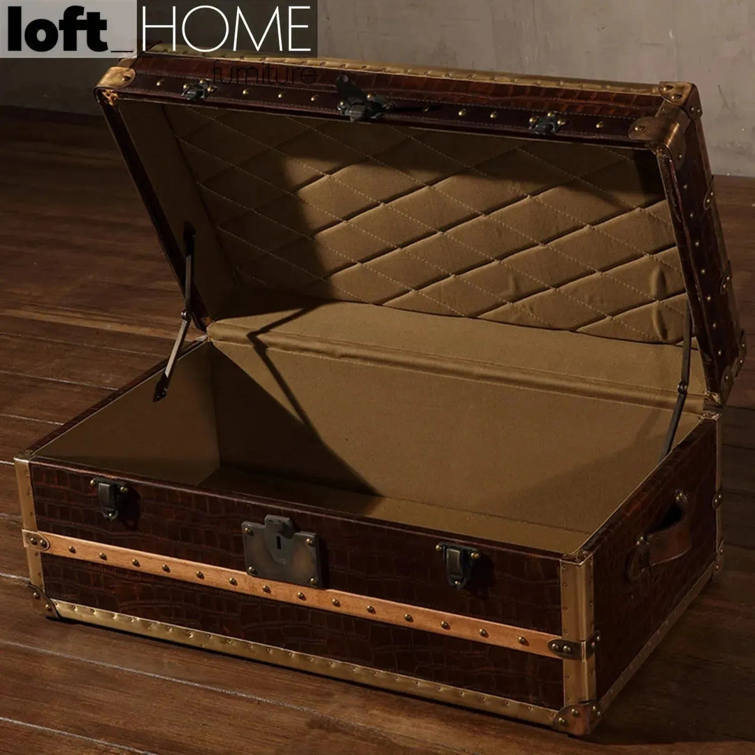 Vintage genuine leather coffee table luxury crocodile in real life style.