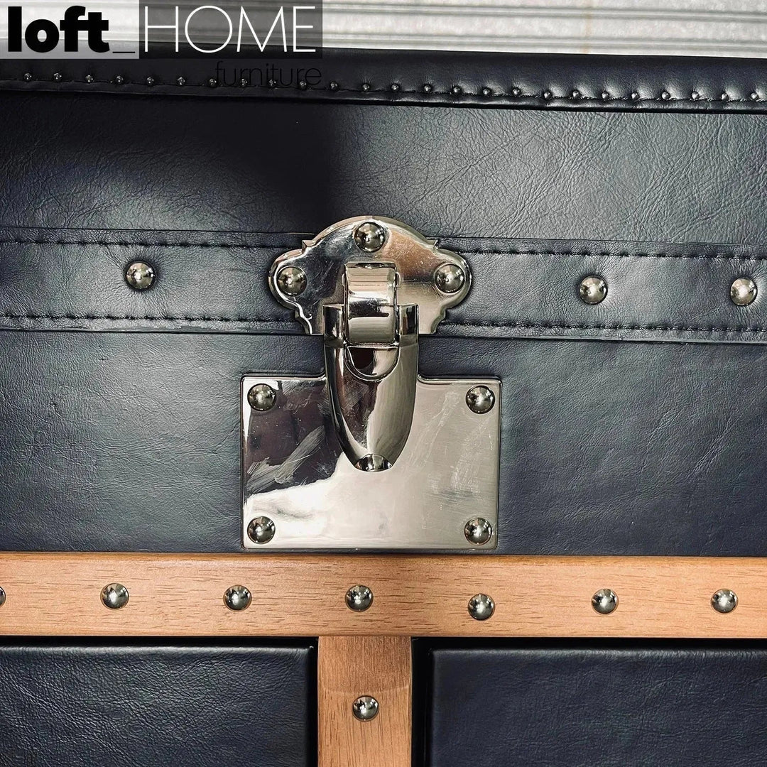 Vintage genuine leather coffee table ox trunk in still life.