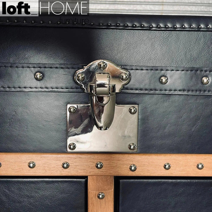 Vintage genuine leather coffee table ox trunk in still life.