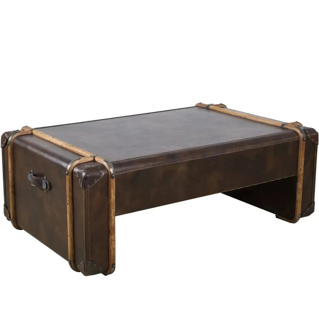 Vintage genuine leather coffee table richards' trunk with context.