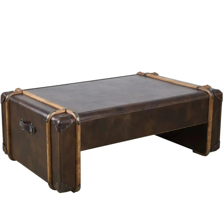 Vintage genuine leather coffee table richards' trunk with context.