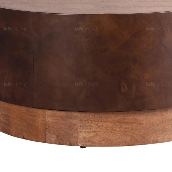 Vintage genuine leather coffee table rustic retro in panoramic view.