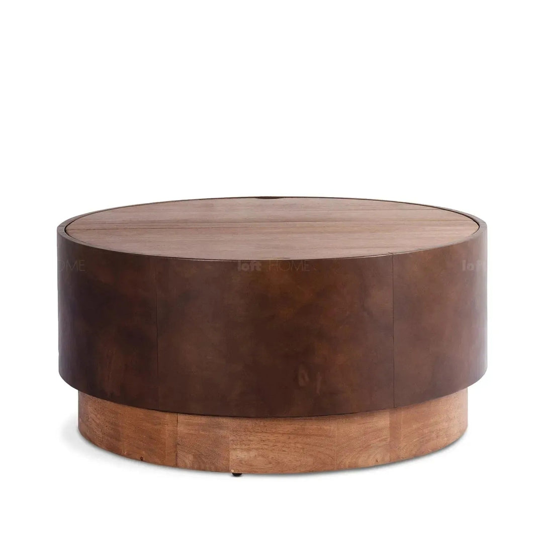 Vintage genuine leather coffee table rustic retro with context.