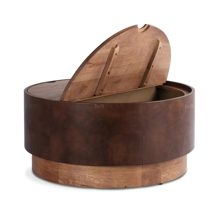 Vintage genuine leather coffee table rustic retro in details.