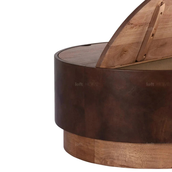 Vintage genuine leather coffee table rustic retro conceptual design.