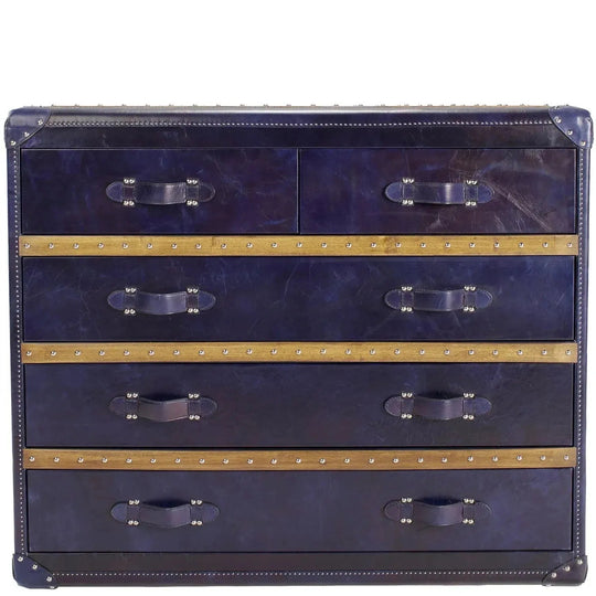 Vintage genuine leather drawer cabinet ox trunk l in white background.
