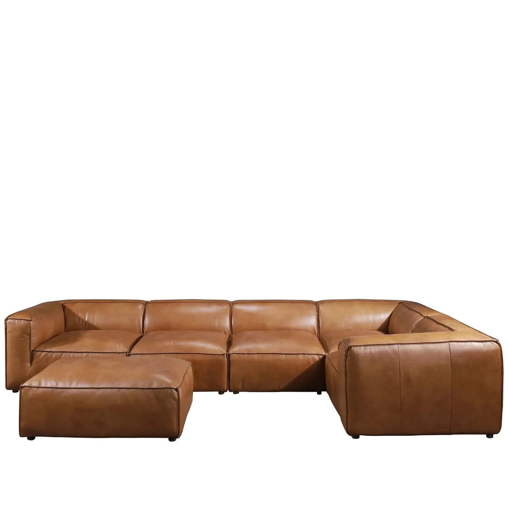 Vintage genuine leather l shape sectional sofa armbread 3+l in white background.