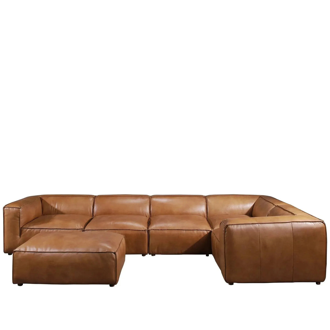Vintage genuine leather l shape sectional sofa armbread 3+l in white background.