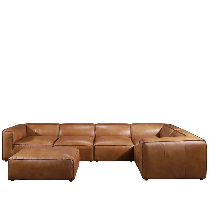 Vintage genuine leather l shape sectional sofa armbread 3+l in white background.
