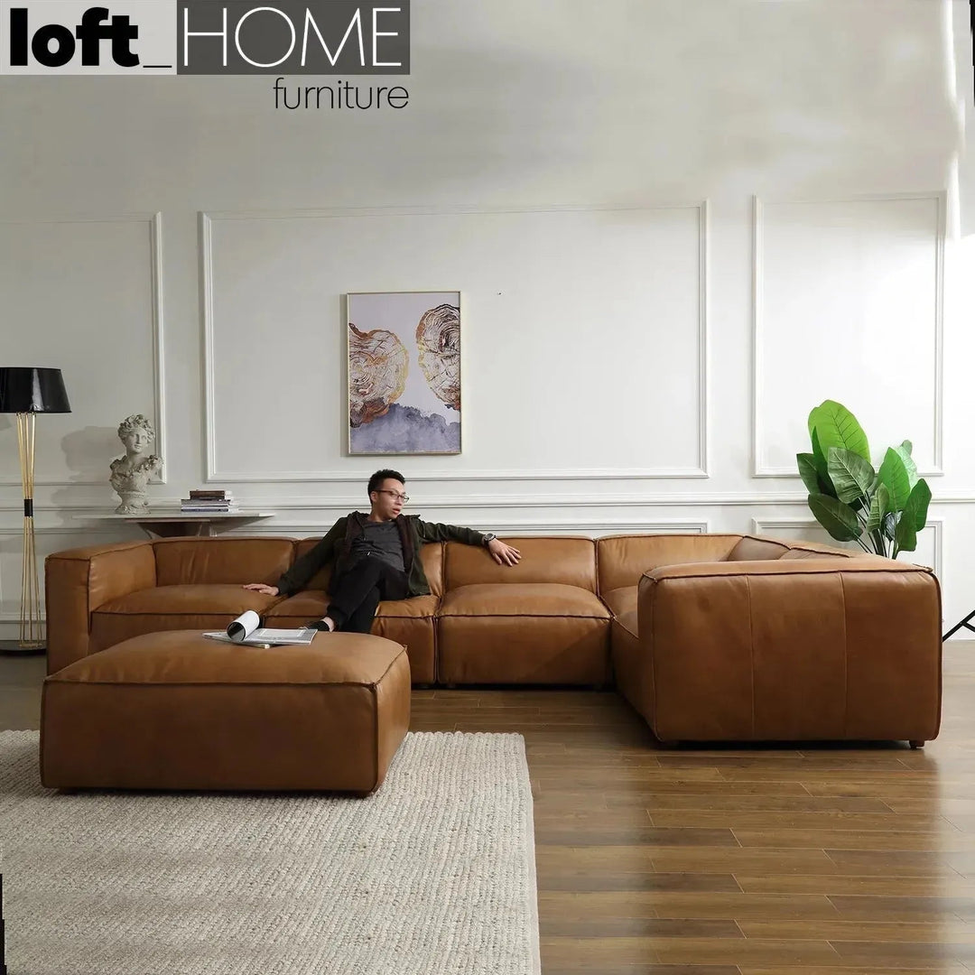 Vintage genuine leather l shape sectional sofa armbread 3+l in real life style.