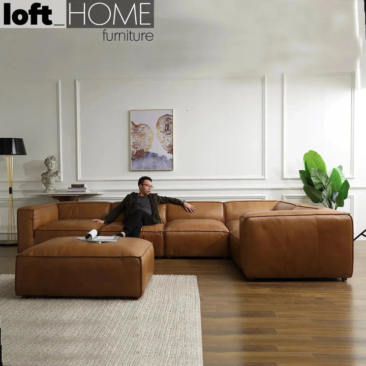 Vintage genuine leather l shape sectional sofa armbread 3+l in real life style.