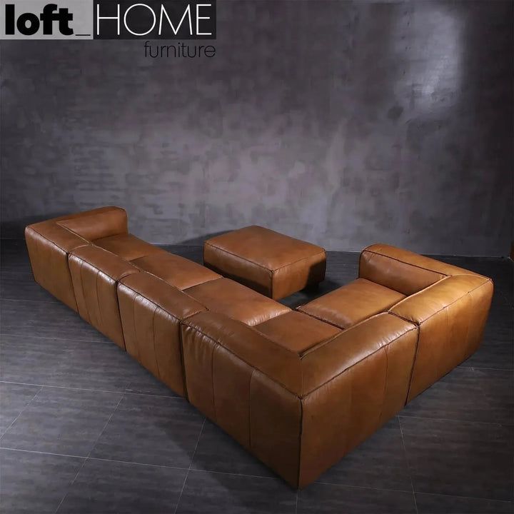 Vintage genuine leather l shape sectional sofa armbread 3+l detail 2.