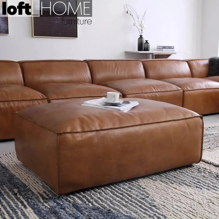 Vintage genuine leather l shape sectional sofa armbread 3+l in still life.