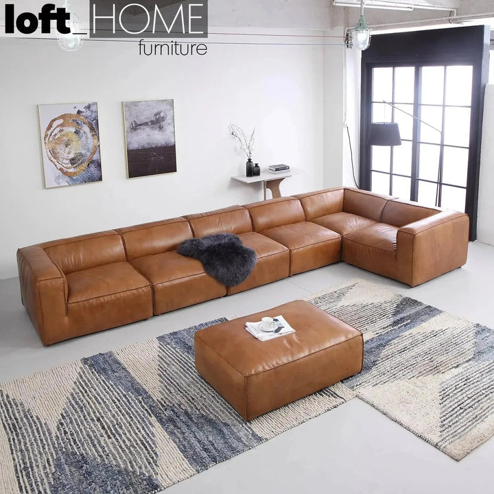 Vintage genuine leather l shape sectional sofa armbread 3+l in details.