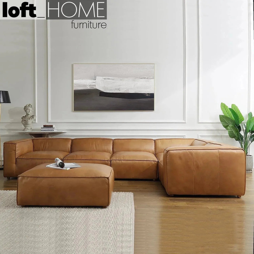 Vintage genuine leather l shape sectional sofa armbread 3+l primary product view.