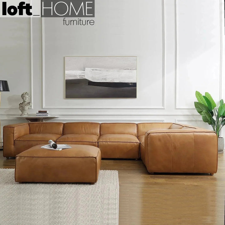Vintage genuine leather l shape sectional sofa armbread 3+l primary product view.