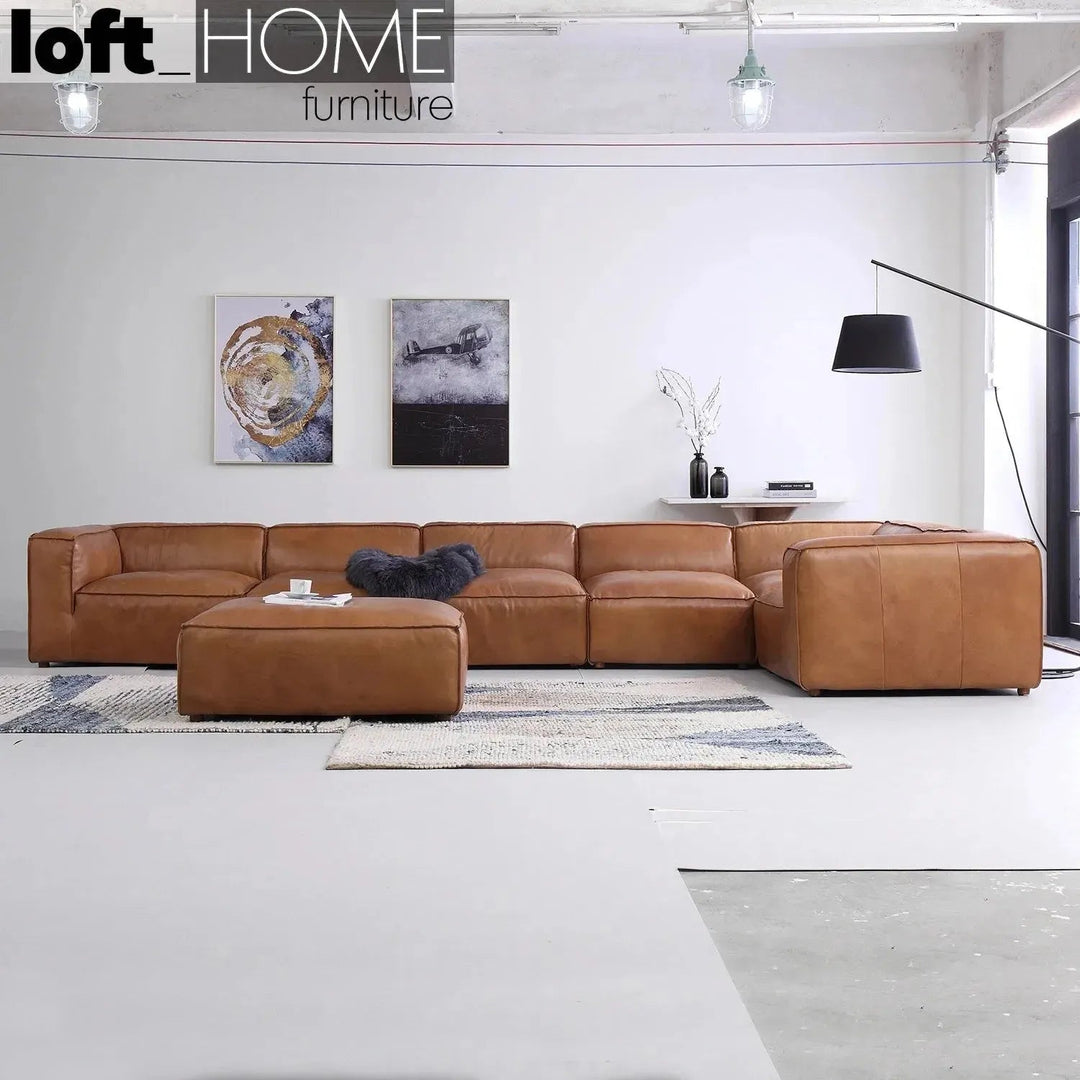 Vintage genuine leather l shape sectional sofa armbread 3+l with context.