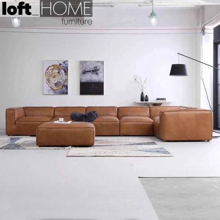 Vintage genuine leather l shape sectional sofa armbread 3+l with context.
