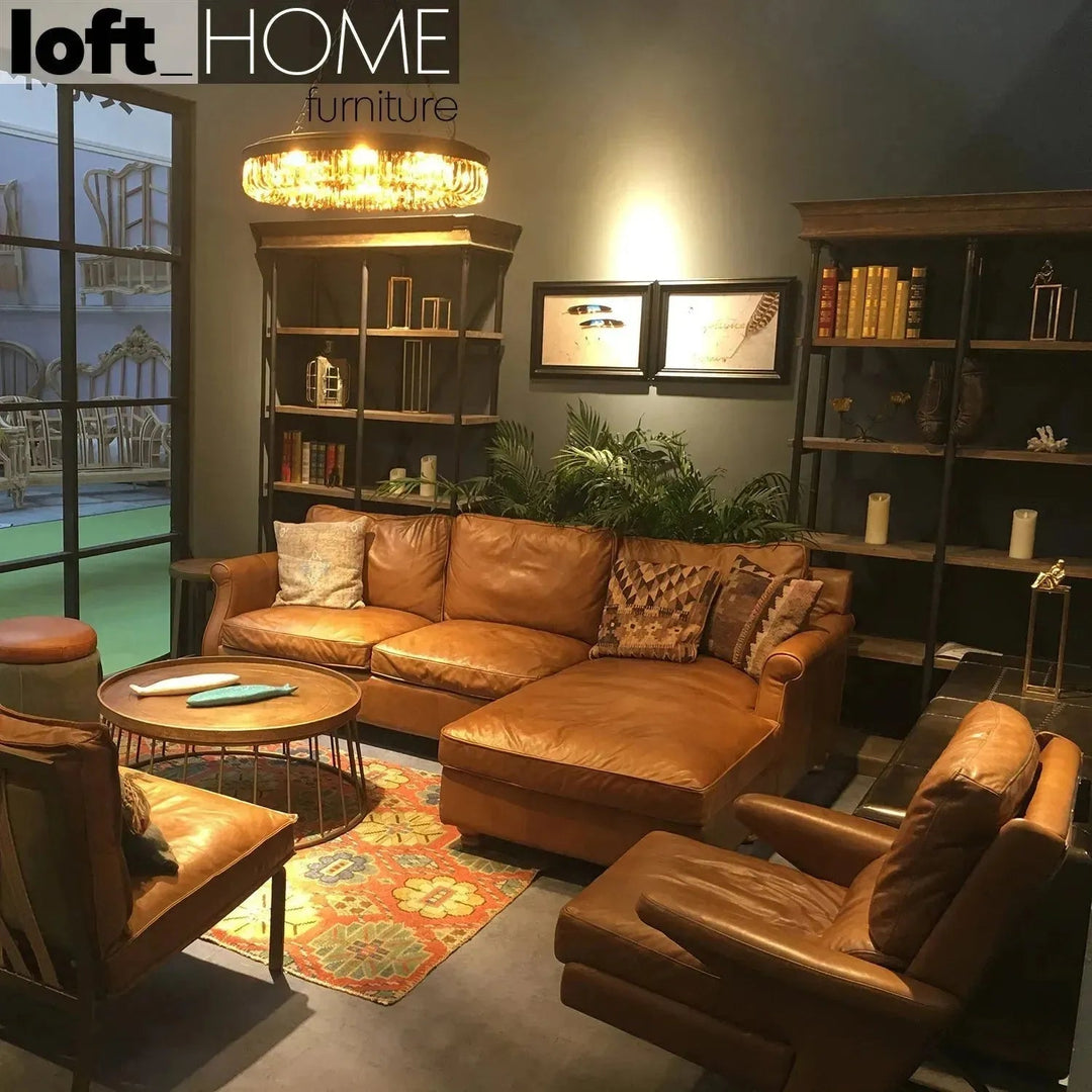 Vintage genuine leather l shape sectional sofa barclay 2+l in still life.