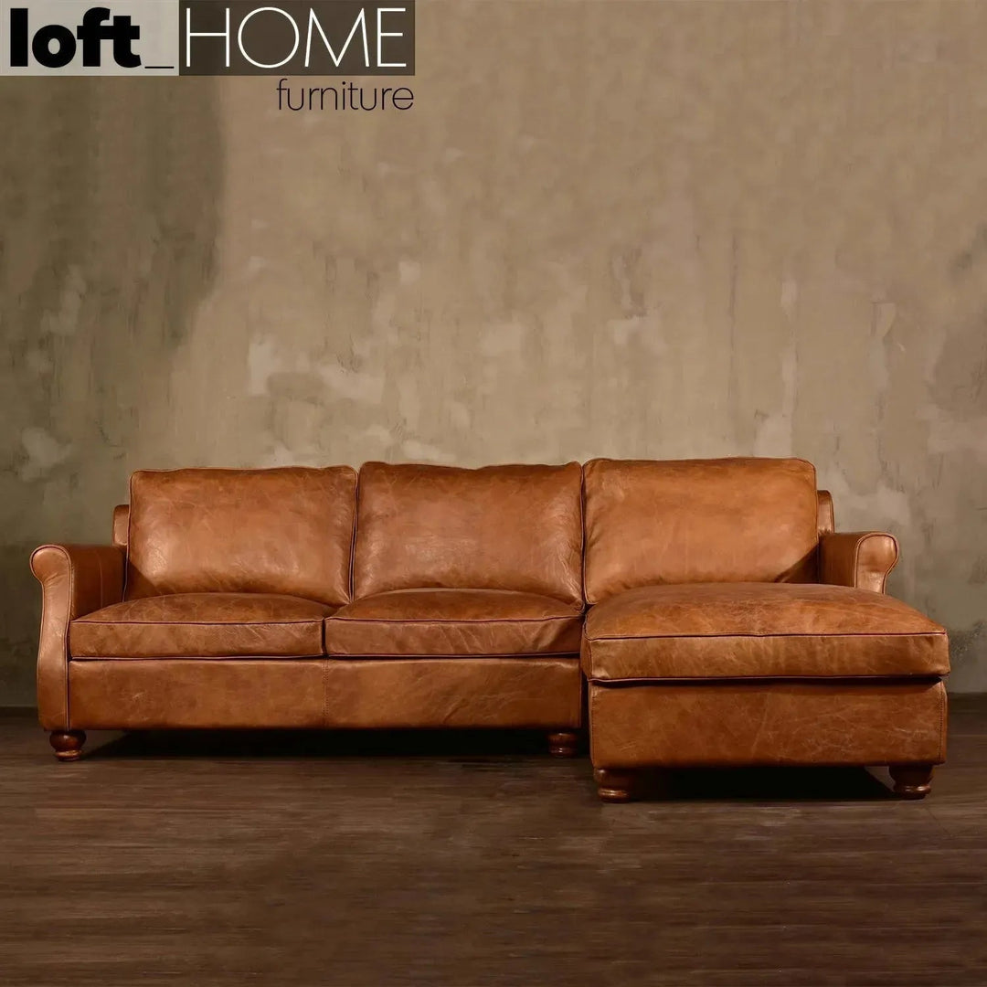Vintage genuine leather l shape sectional sofa barclay 2+l primary product view.