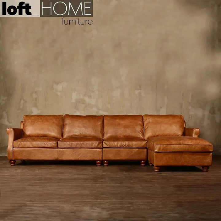 Vintage Genuine Leather L Shape Sectional Sofa BARCLAY 3+L