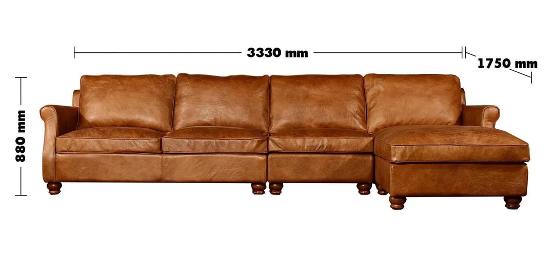 Vintage genuine leather l shape sectional sofa barclay 3+l size charts.