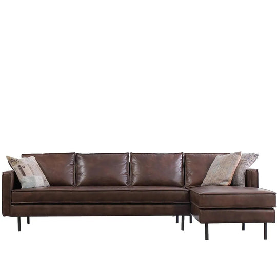 Vintage genuine leather l shape sectional sofa belgian 3+l in white background.