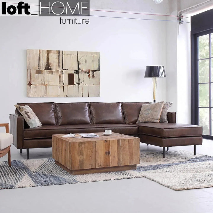 Vintage genuine leather l shape sectional sofa belgian 3+l in real life style.