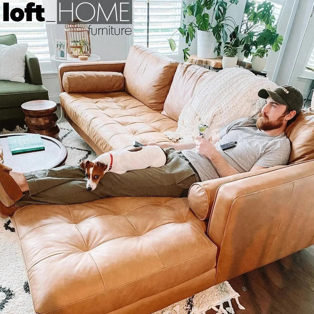 Vintage Genuine Leather L Shape Sectional Sofa OLGA 2+L