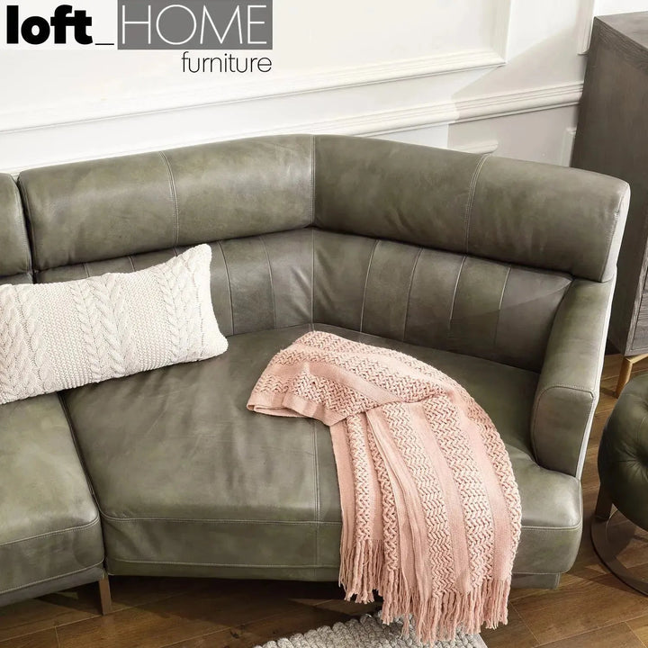 Vintage genuine leather l shape sofa green franco environmental situation.