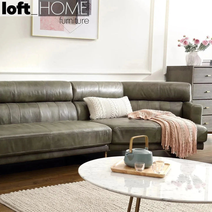 Vintage Genuine Leather L Shape Sofa GREEN FRANCO