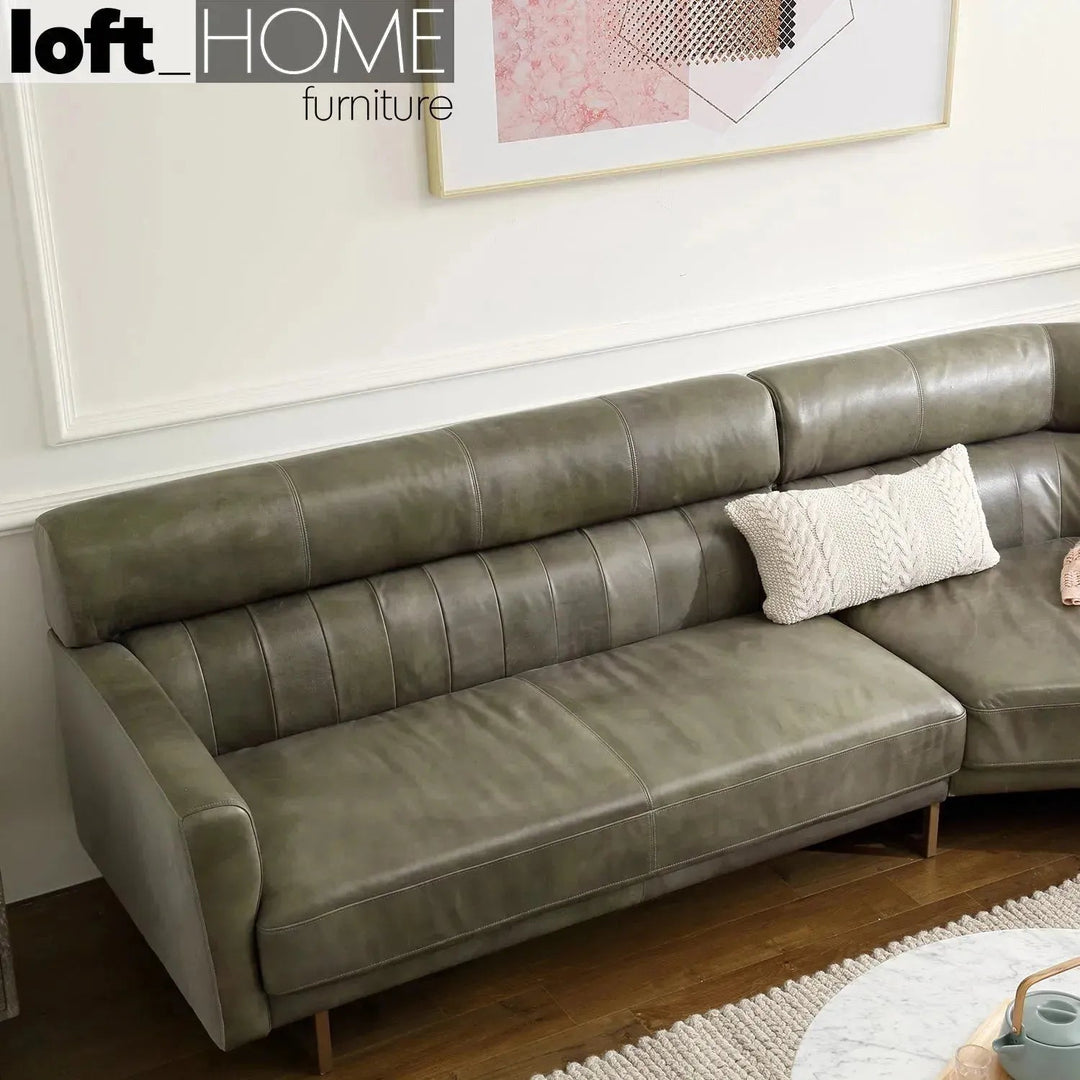 Vintage Genuine Leather L Shape Sofa GREEN FRANCO