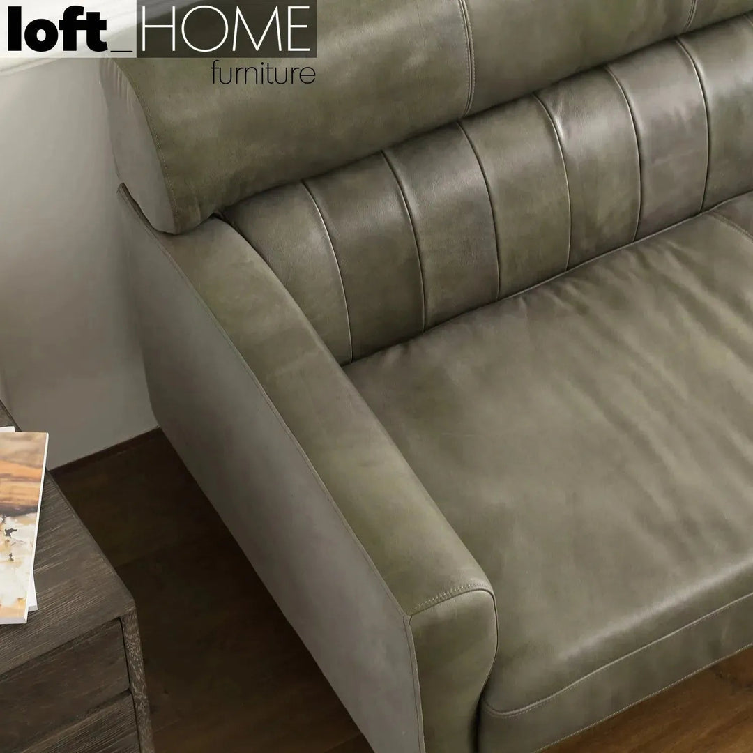 Vintage Genuine Leather L Shape Sofa GREEN FRANCO