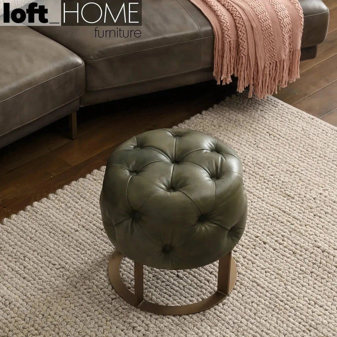 Vintage Genuine Leather Ottoman GREEN FRANCO