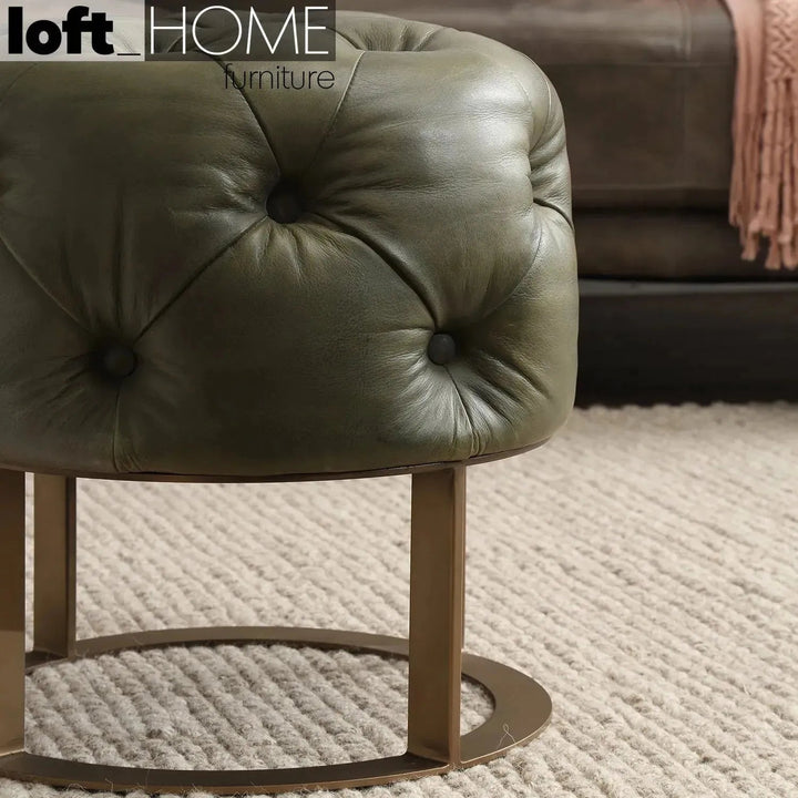 Vintage Genuine Leather Ottoman GREEN FRANCO