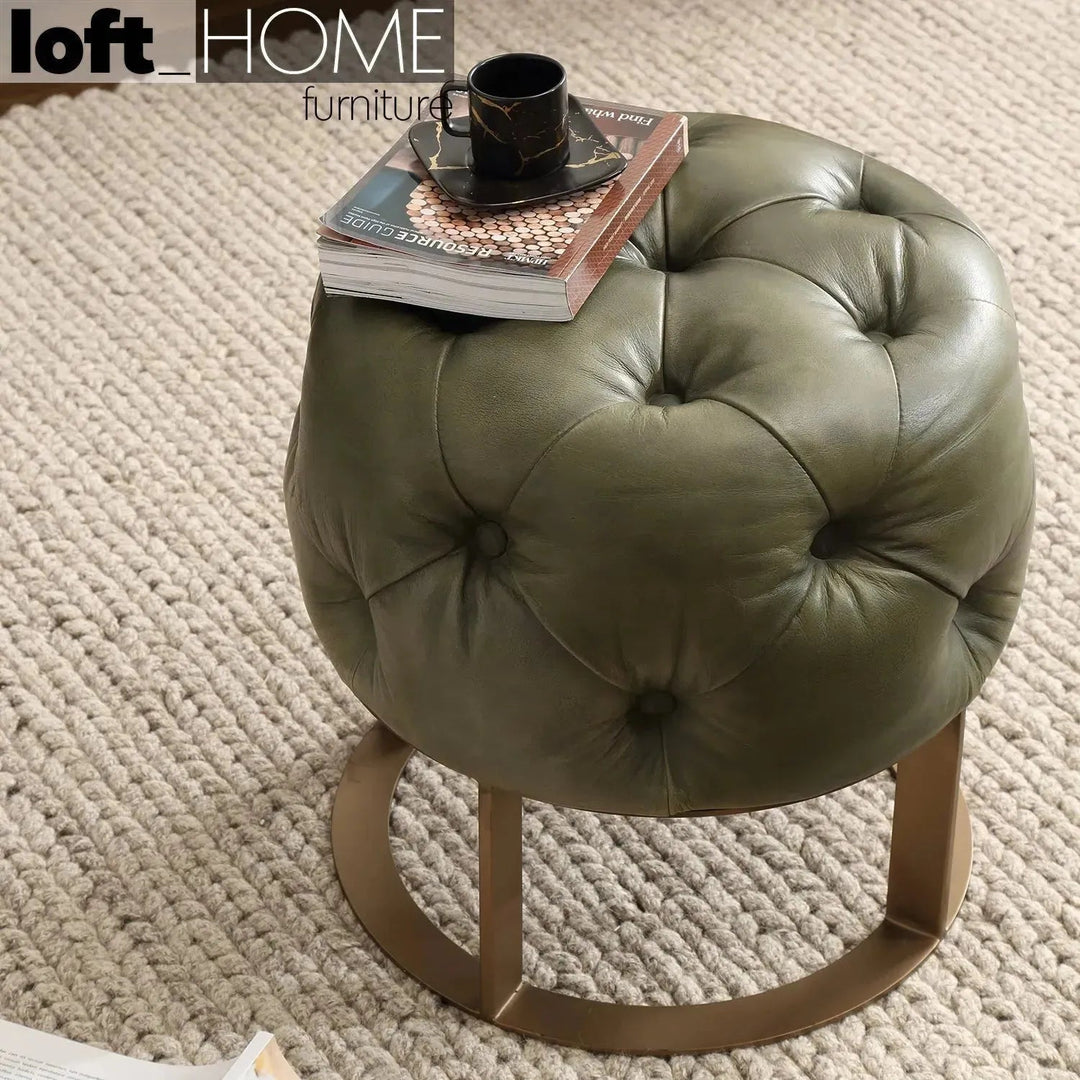Vintage Genuine Leather Ottoman GREEN FRANCO