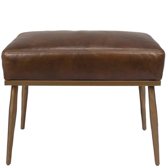Vintage genuine leather ottoman hummer brass in white background.