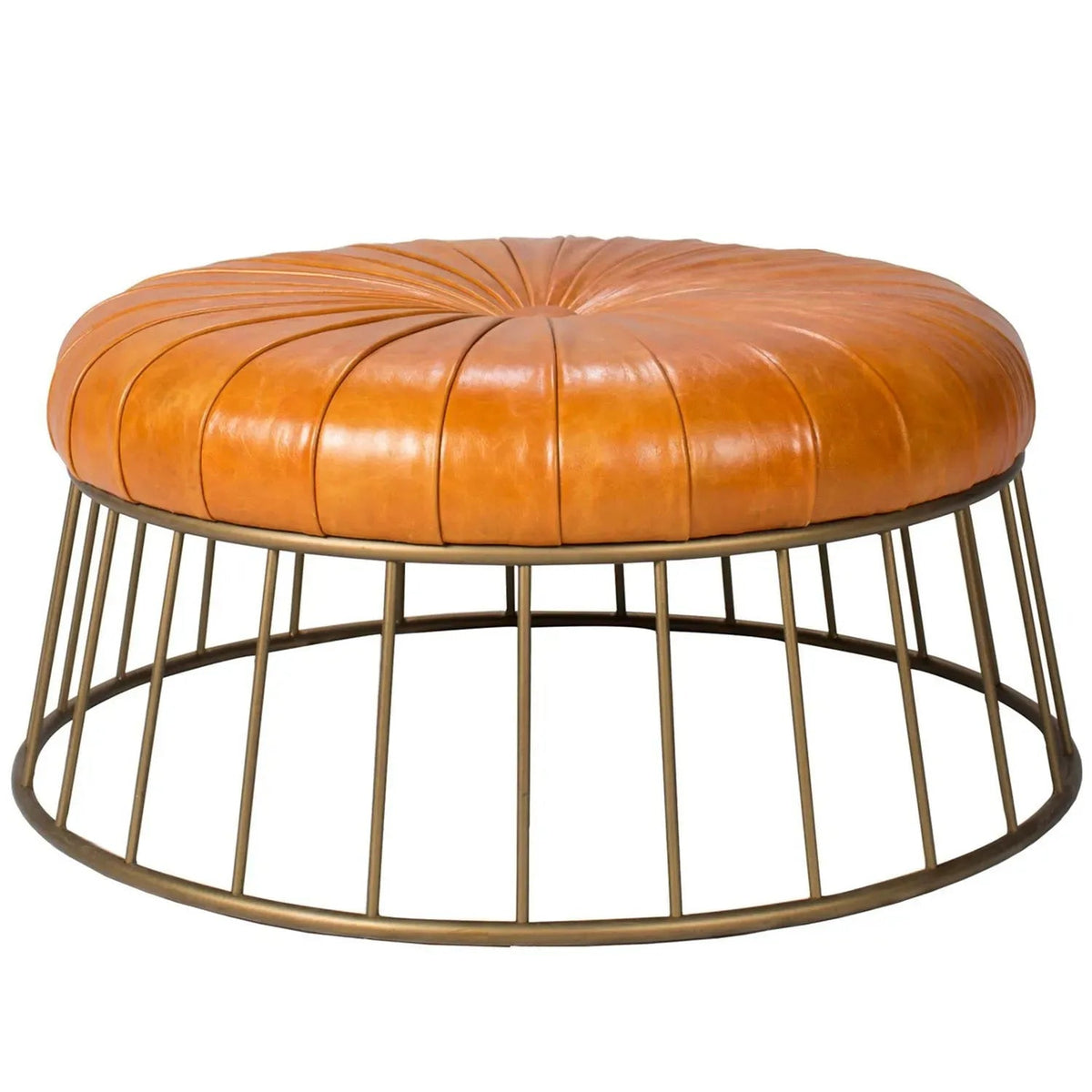 Vintage genuine leather ottoman spiral in white background.